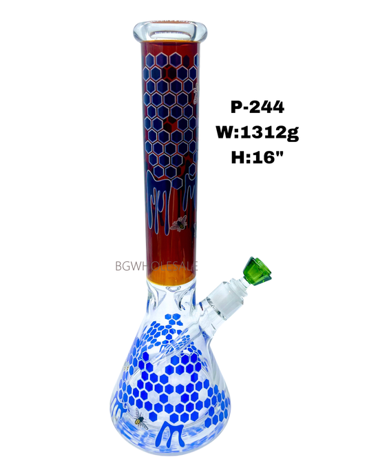 16" Big Glass Beaker Water Pipe with Honeycomb Patterns