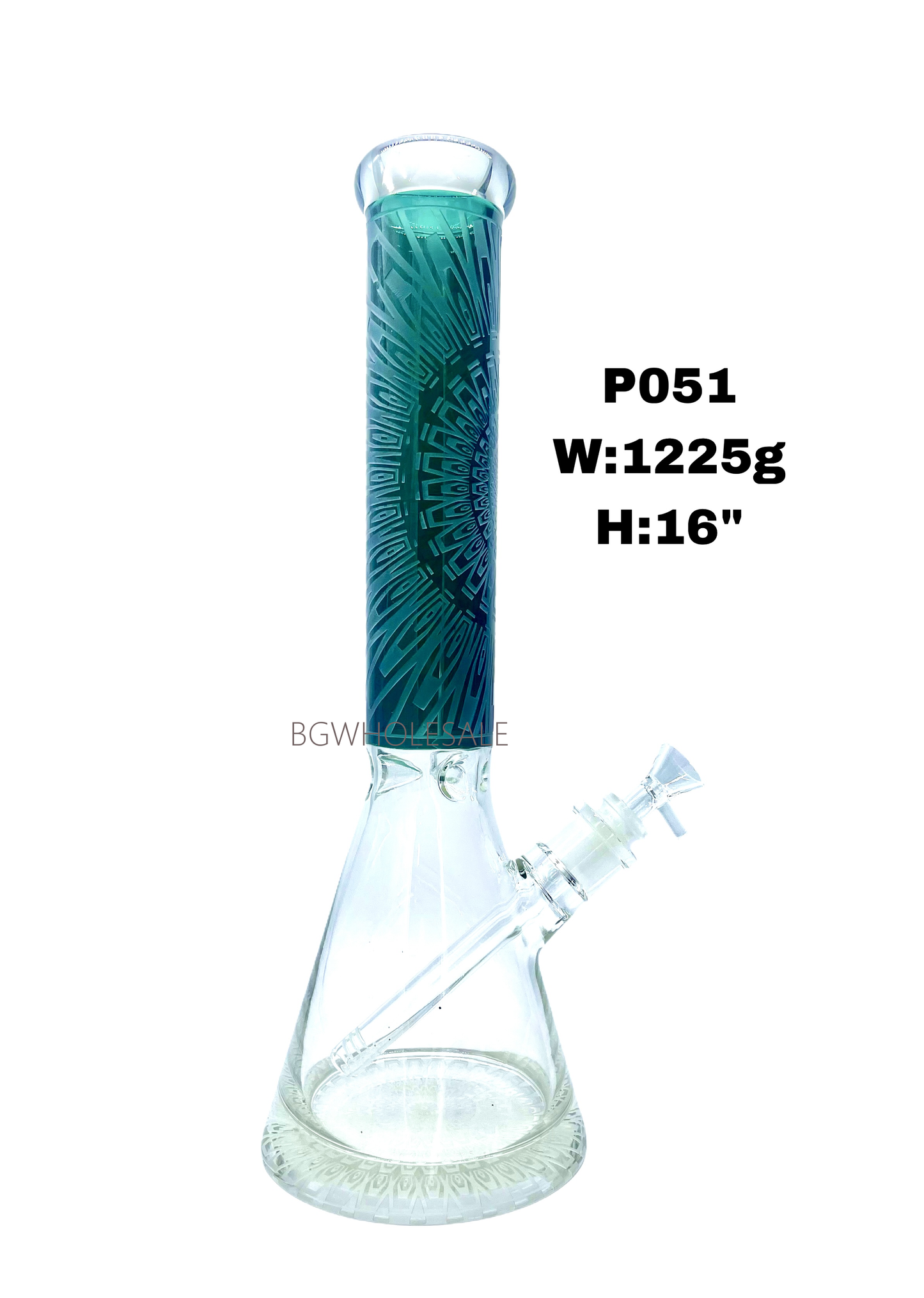 16" Thick Bottom Glass Beaker Water Pipe with Curved Patterns on tube and bottom