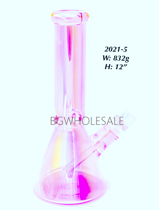 Iridescent Pink Glass Beaker Bong 12"