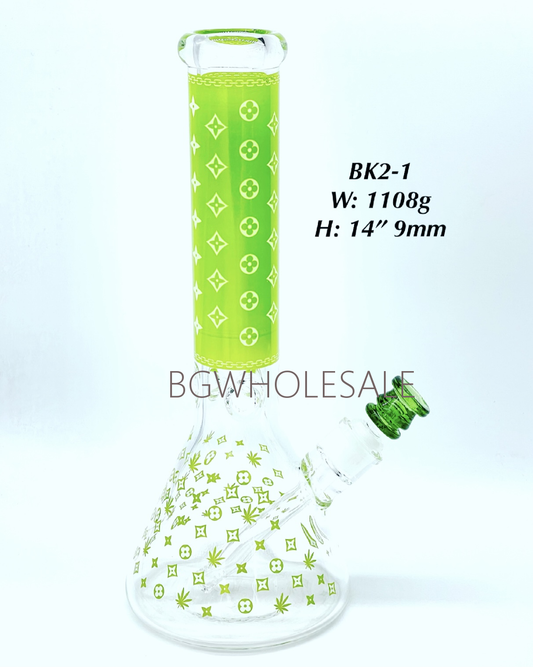 14" Luxury Pattern Glass Beaker Water Pipe