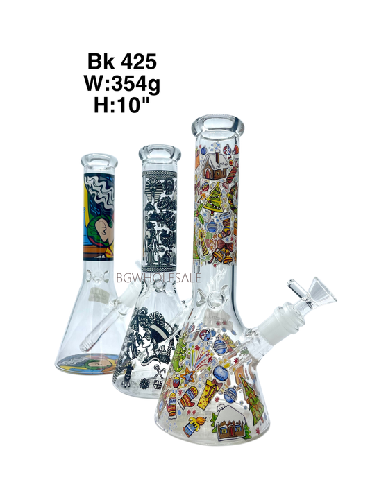 10" Glass Beaker Water Pipe with All Covered Decals