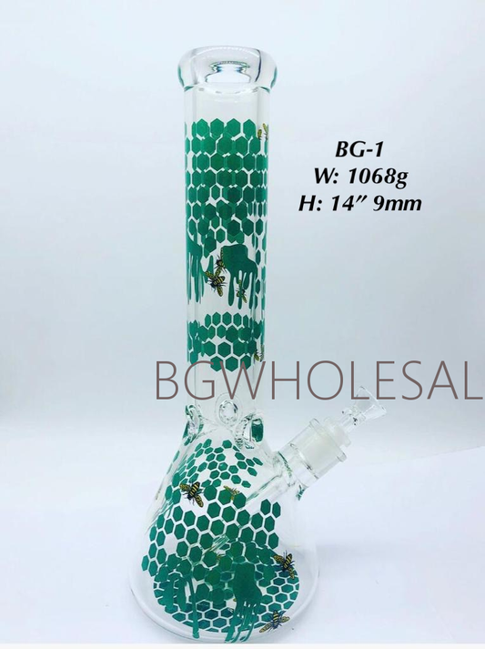 14" Honeycomb Glass Water Pipe Beaker Bong