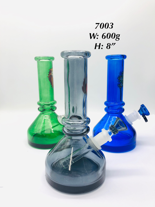 8" Colored Glass Beaker Bong with Decal