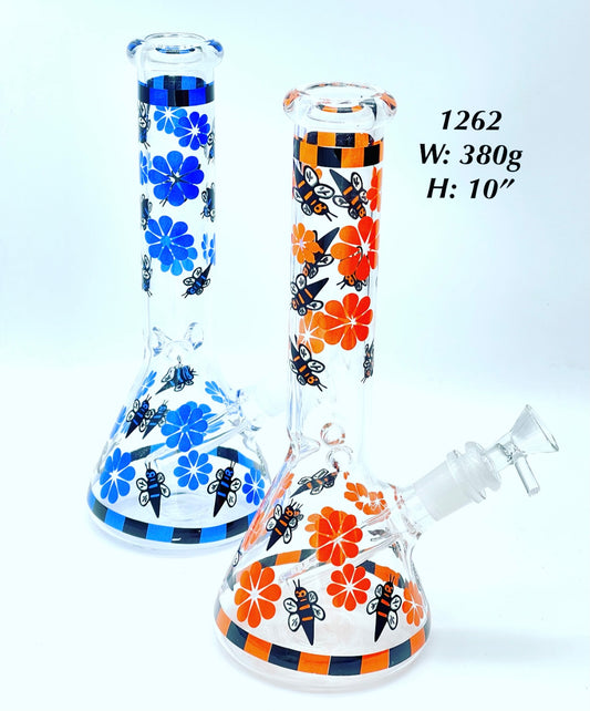 10" Glass Water Pipe Beaker Bong Honeybees Patterns