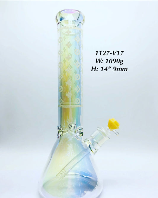 14" Electroplated Glass Beaker Bong with Patterns