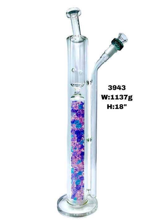 18" Clear Glass Straight  Tube Bong Water  Pipe with Colorful Diamond